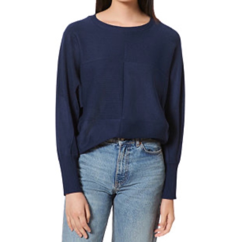 NWT Women's Ribbed Block-Stitch Dolman-Sleeve Sweater navy blue size S